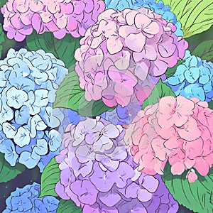 Beautiful colorful hydrangea flowers as background, top view